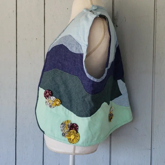 Vintage Vest Floral Flower Trees Mountains River Lake - Picture 3 of 16